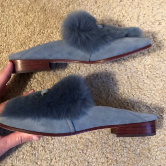 AD and Daughters Rabbit Fur Blue Suede Mule shoe slip on size 6 - Picture 3 of 7